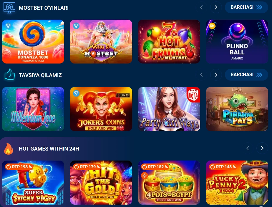 Mostbet slots Aviator sport va online casino o‘yinlari